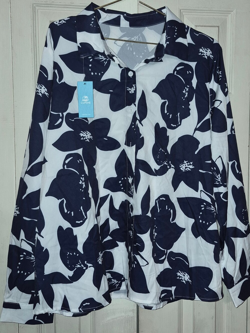 Cupshe Navy & White Floral Button-Up Jacket